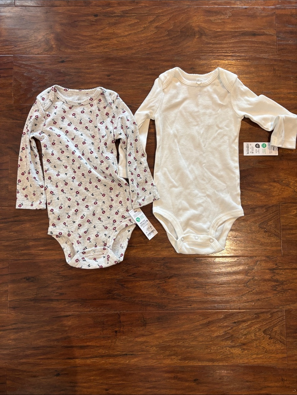 Carters Long-Sleeve White and Floral Baby One-Piece Bodysuits - 2-Pack